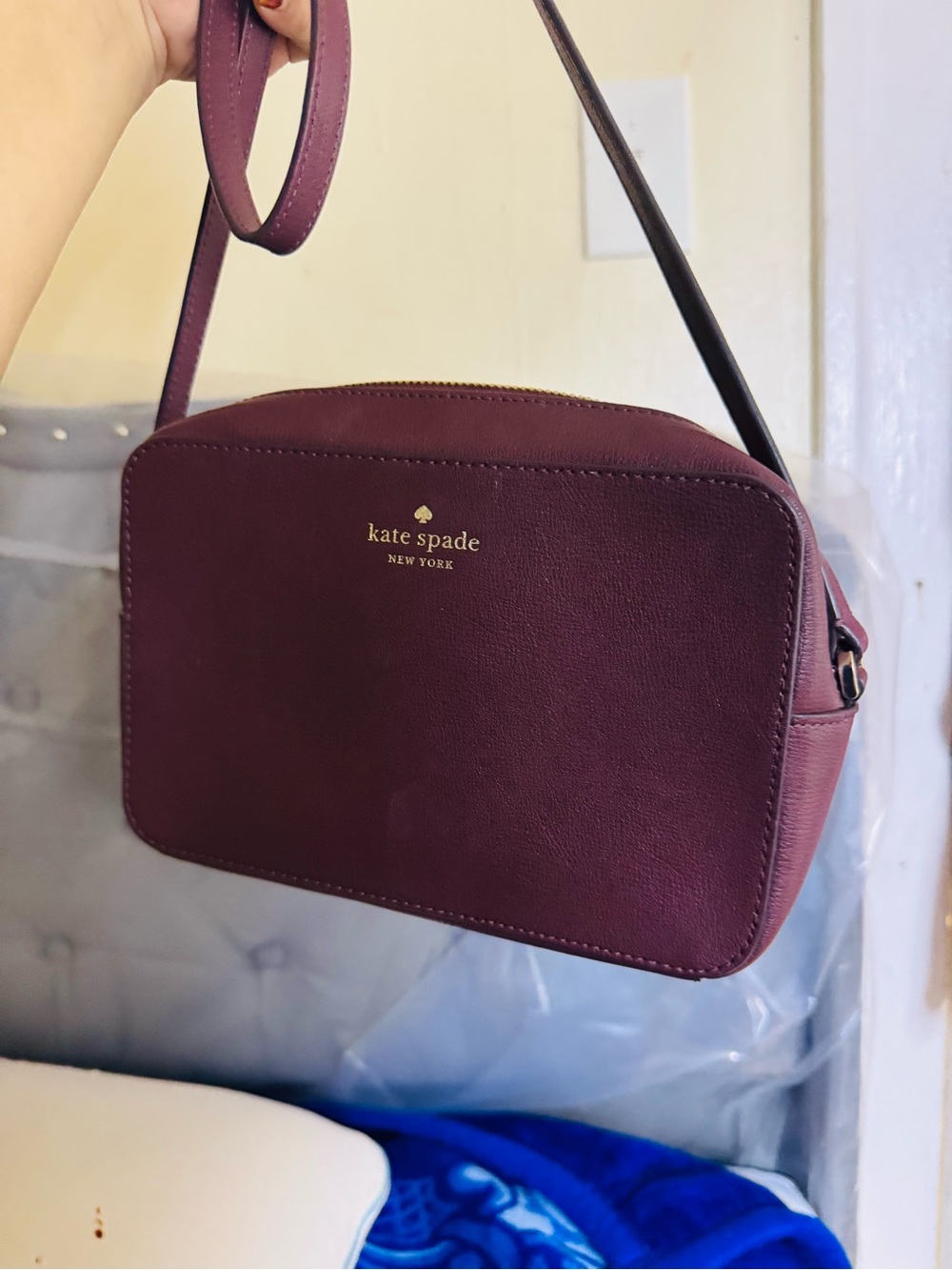 kate spade Plum Leather Crossbody with Gold Logo